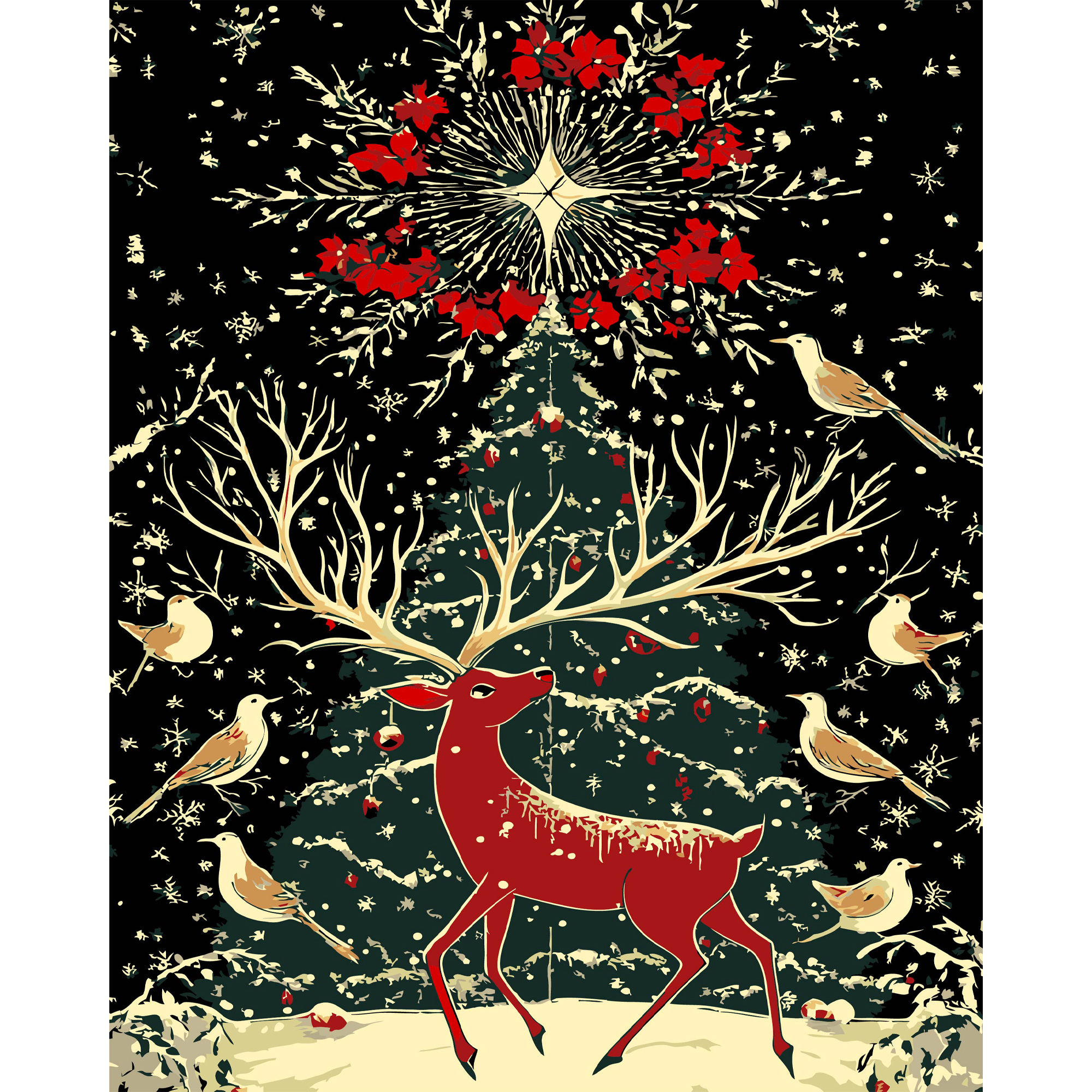 Картина за номерами ПРЕМІУМ Фантастичний олень на чорному фоні